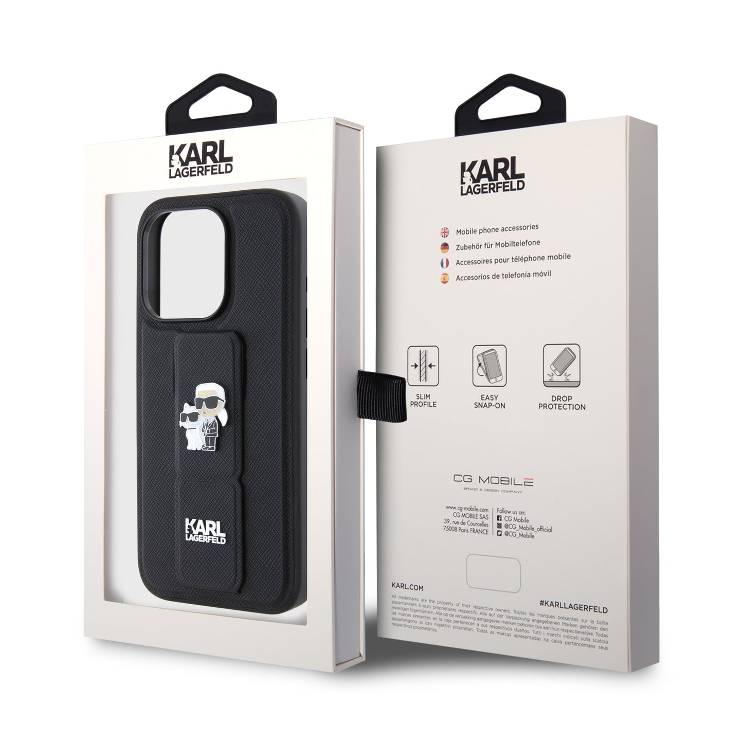 Futrola MagSafe za Apple iPhone 15 Pro, Karl Lagerfeld, Saffiano Gripstand Karl & Choupette, Crna
