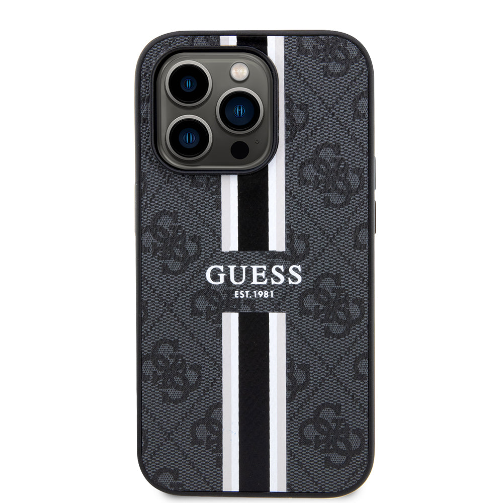 Futrola MagSafe za Apple iPhone 15 Pro Max, Guess, 4G Printed Stripes, Crna