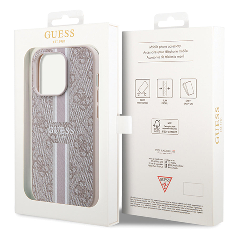 Futrola MagSafe za Apple iPhone 15 Pro Max, Guess, 4G Printed Stripes, Roze