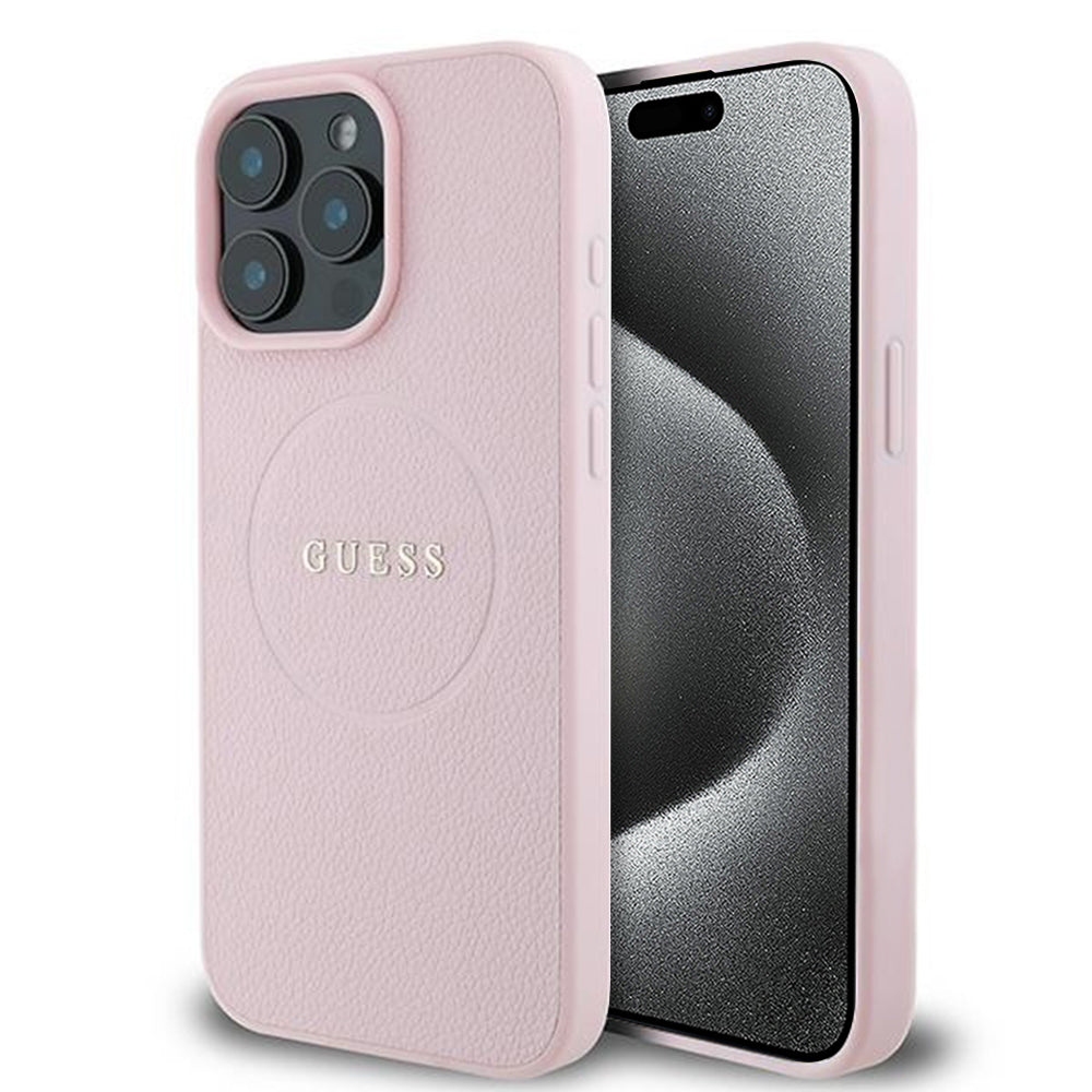 Futrola MagSafe za Apple iPhone 15 Pro Max, Guess, Grained Gold Ring, Roze