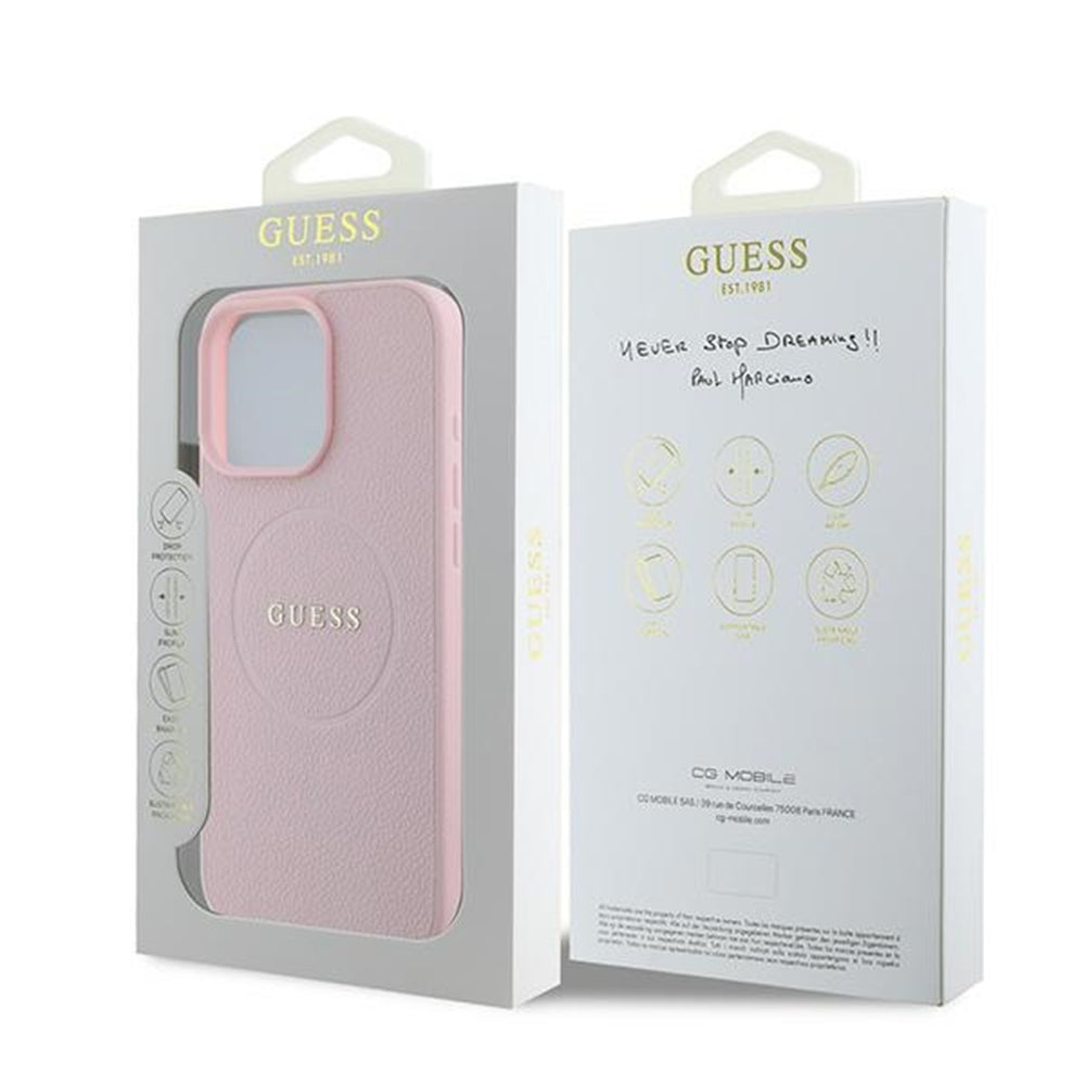 Futrola MagSafe za Apple iPhone 15 Pro Max, Guess, Grained Gold Ring, Roze