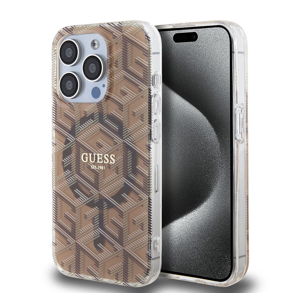Futrola MagSafe za Apple iPhone 15 Pro Max, Guess, IML Gcube, Braon