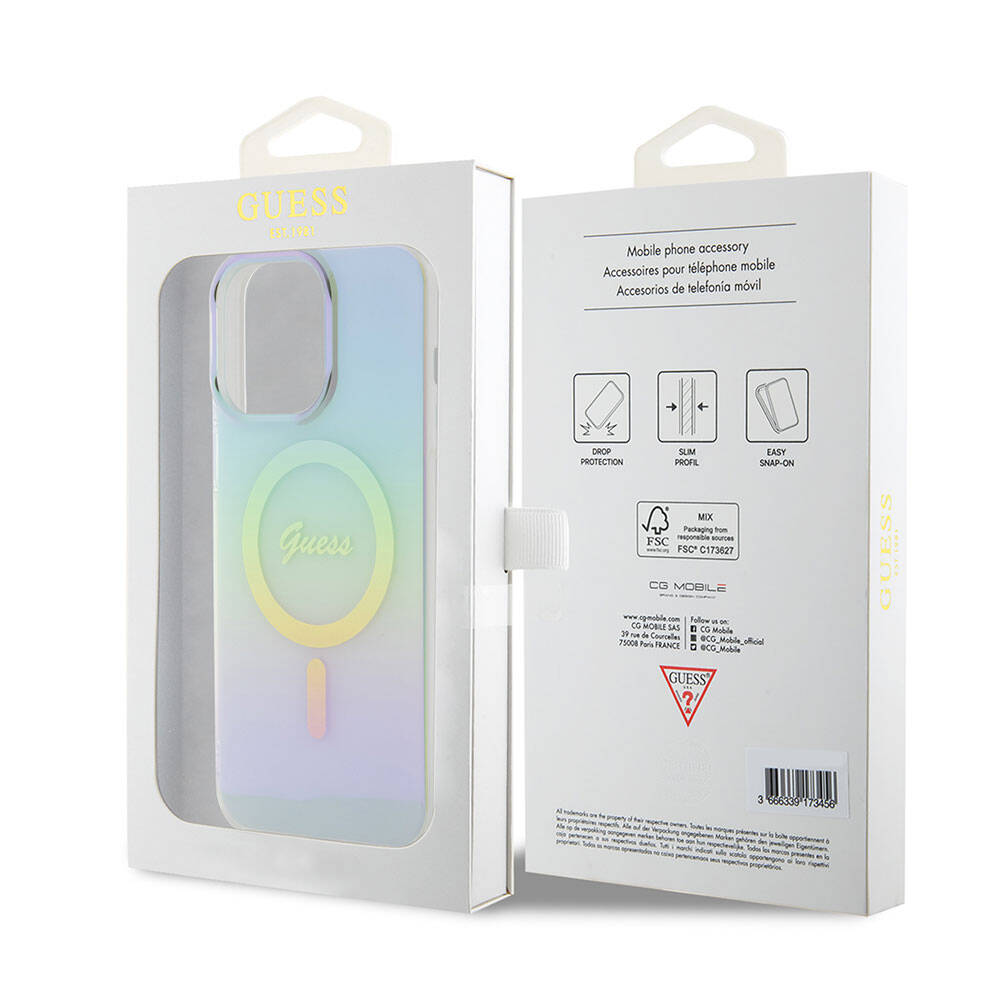 Futrola MagSafe za Apple iPhone 15 Pro Max, Guess, IML Iridescent, Tirkiz