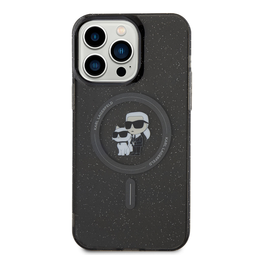 Husa MagSafe za Apple iPhone 15 Pro Max, Karl Lagerfeld, Glitter Karl & Choupette, Crna