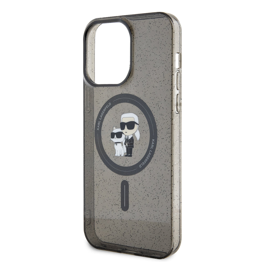 Husa MagSafe za Apple iPhone 15 Pro Max, Karl Lagerfeld, Glitter Karl & Choupette, Crna