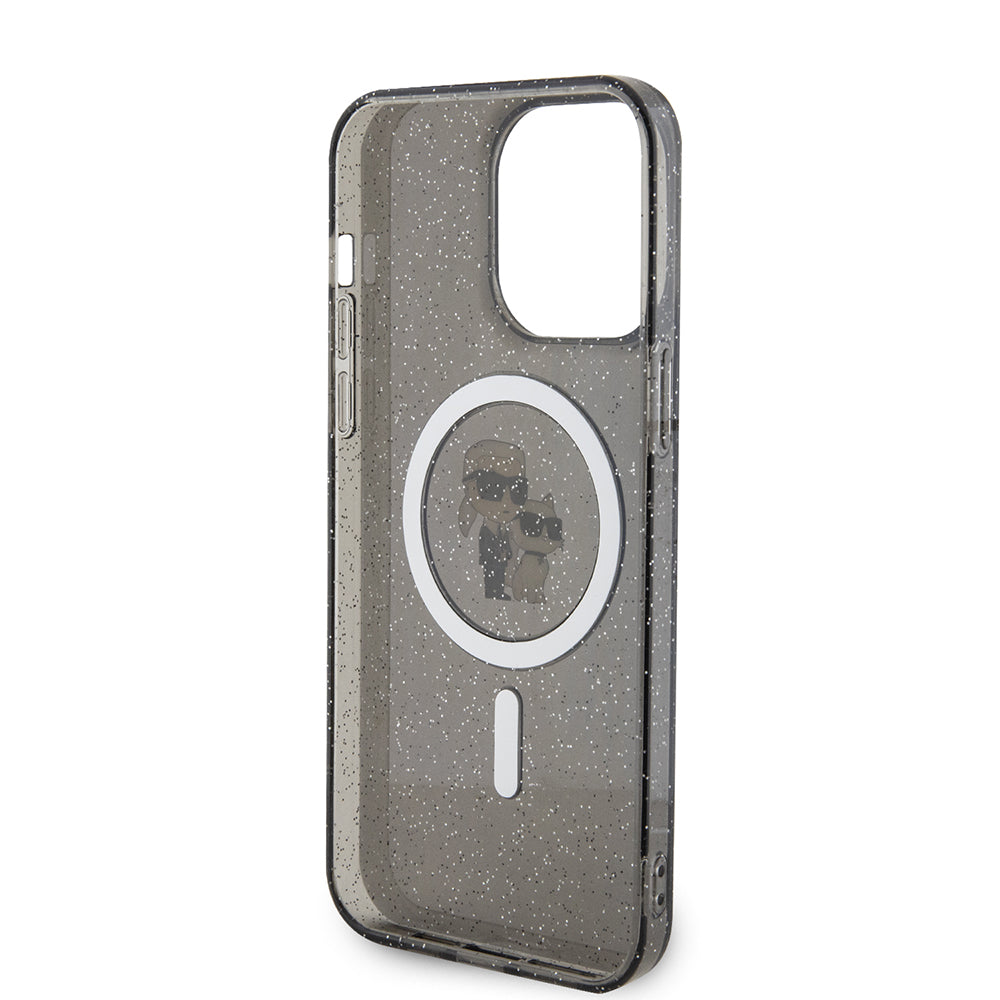 Husa MagSafe za Apple iPhone 15 Pro Max, Karl Lagerfeld, Glitter Karl & Choupette, Crna