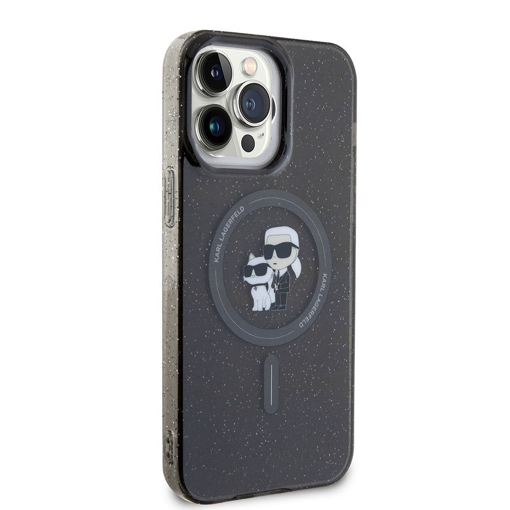 Husa MagSafe za Apple iPhone 15 Pro Max, Karl Lagerfeld, Glitter Karl & Choupette, Crna