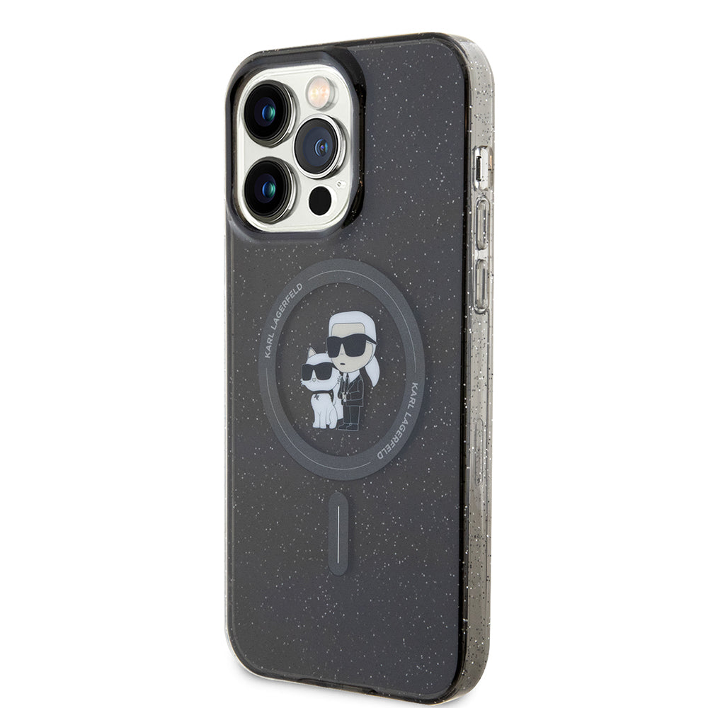 Husa MagSafe za Apple iPhone 15 Pro Max, Karl Lagerfeld, Glitter Karl & Choupette, Crna