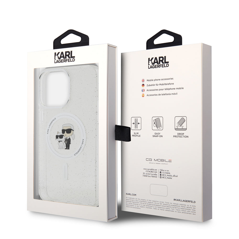 Husa MagSafe za Apple iPhone 15 Pro Max, Karl Lagerfeld, Glitter, Transparentna