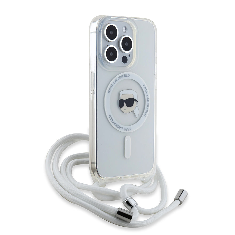 Futrola MagSafe za Apple iPhone 15 Pro Max, Karl Lagerfeld, IML Crossbody Karl's Head, Transparentna