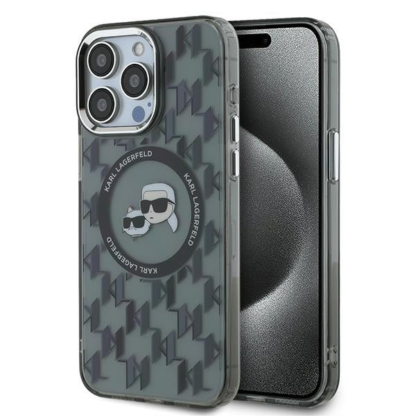 Futrola MagSafe za Apple iPhone 15 Pro Max, Karl Lagerfeld, IML Monogram Karl & Choupette's Heads, Crna