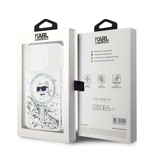 Futrola MagSafe za Apple iPhone 15 Pro Max, Karl Lagerfeld, Liquid Glitter Choupette Head, Transparentna