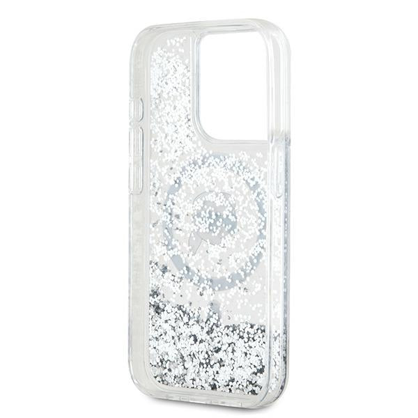 Husa MagSafe za Apple iPhone 15 Pro Max, Karl Lagerfeld, Liquid Glitter Karl's Head, Transparentna