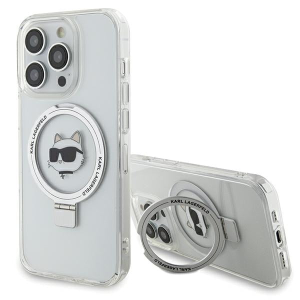 Husa MagSafe za Apple iPhone 15 Pro Max, Karl Lagerfeld, Ring Stand Choupette's Head, Bela