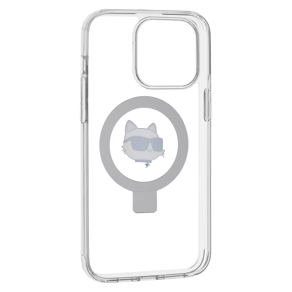 Husa MagSafe za Apple iPhone 15 Pro Max, Karl Lagerfeld, Ring Stand Choupette's Head, Bela