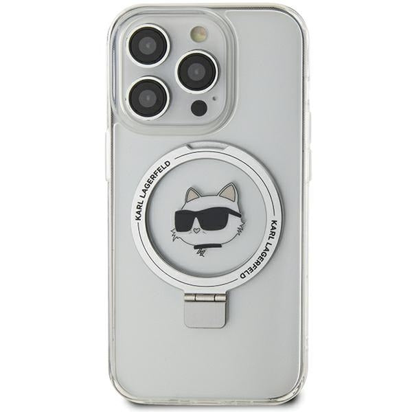 Husa MagSafe za Apple iPhone 15 Pro Max, Karl Lagerfeld, Ring Stand Choupette's Head, Bela