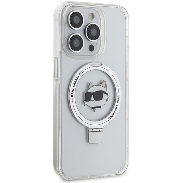 Husa MagSafe za Apple iPhone 15 Pro Max, Karl Lagerfeld, Ring Stand Choupette's Head, Bela