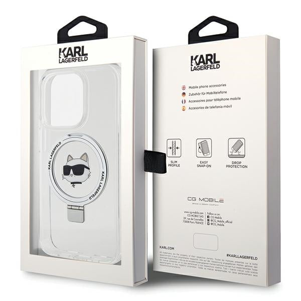 Husa MagSafe za Apple iPhone 15 Pro Max, Karl Lagerfeld, Ring Stand Choupette's Head, Bela