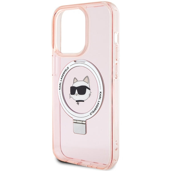 Futrola MagSafe za Apple iPhone 15 Pro Max, Karl Lagerfeld, Ring Stand Choupette's Head, Roze