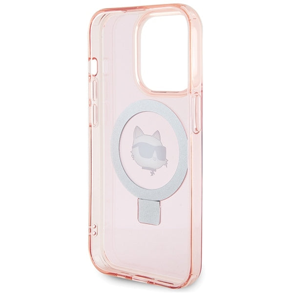 Futrola MagSafe za Apple iPhone 15 Pro Max, Karl Lagerfeld, Ring Stand Choupette's Head, Roze