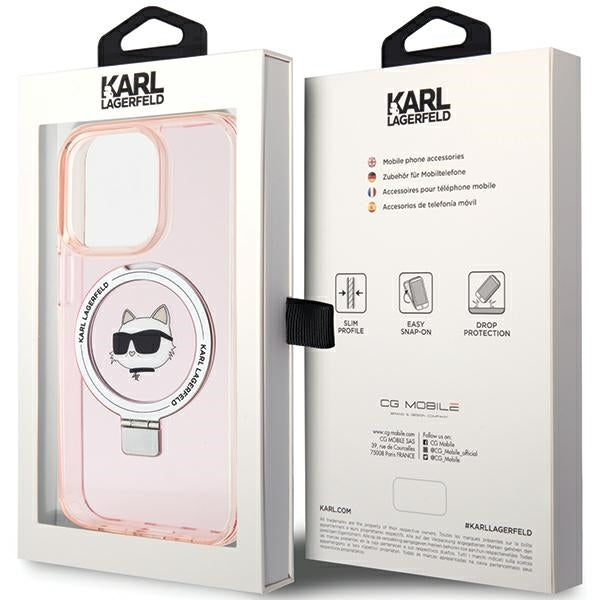 Futrola MagSafe za Apple iPhone 15 Pro Max, Karl Lagerfeld, Ring Stand Choupette's Head, Roze