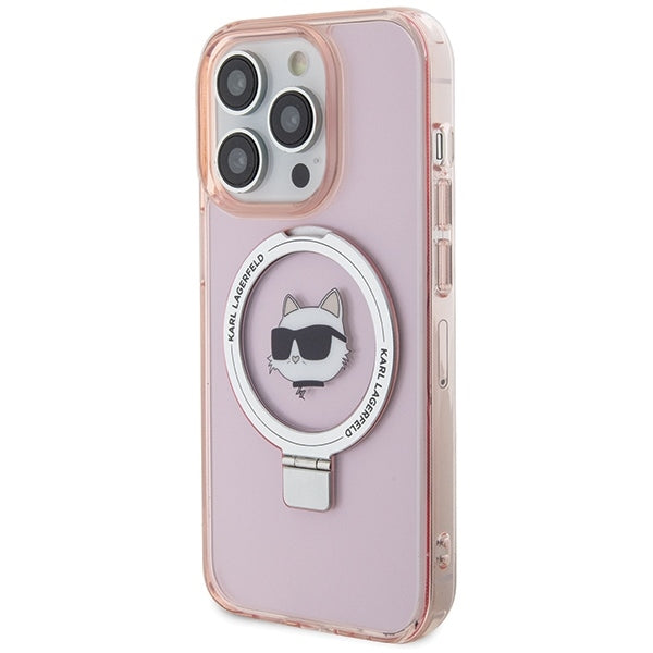 Futrola MagSafe za Apple iPhone 15 Pro Max, Karl Lagerfeld, Ring Stand Choupette's Head, Roze