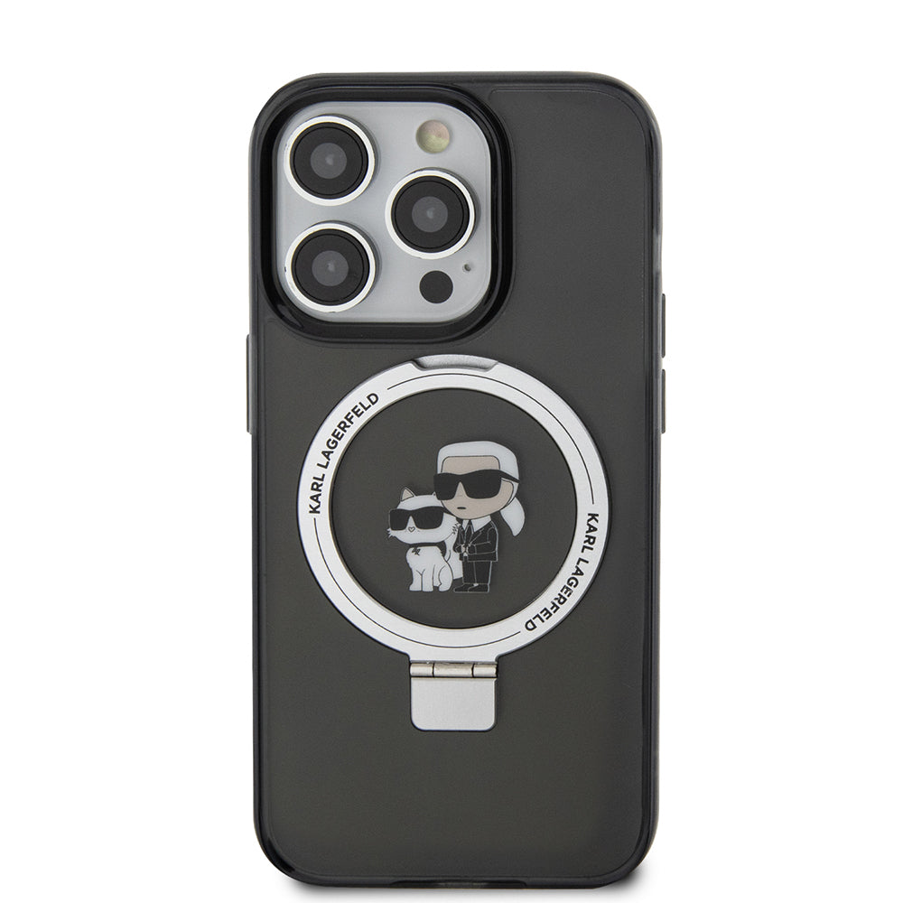Futrola MagSafe za Apple iPhone 15 Pro Max, Karl Lagerfeld, Ring Stand Karl & Choupette, Crna