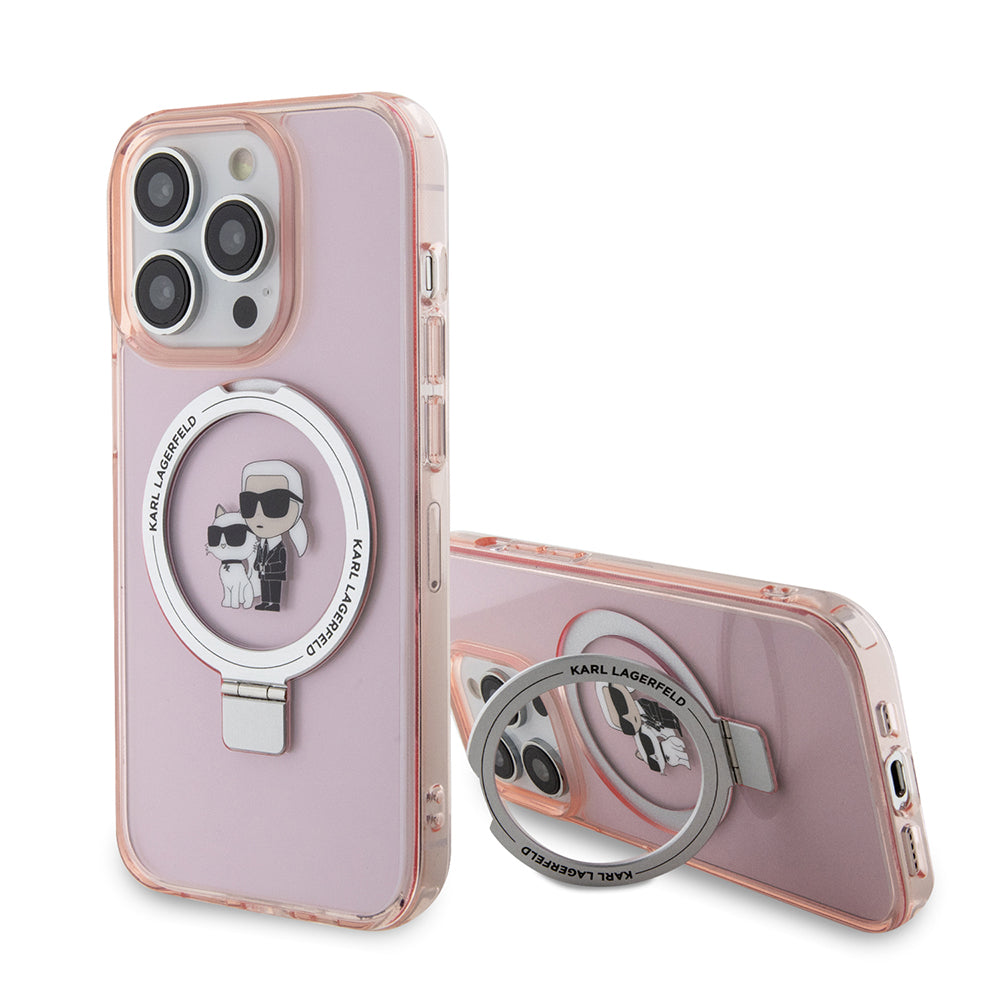 Futrola MagSafe za Apple iPhone 15 Pro Max, Karl Lagerfeld, Ring Stand Karl & Choupette, Roze