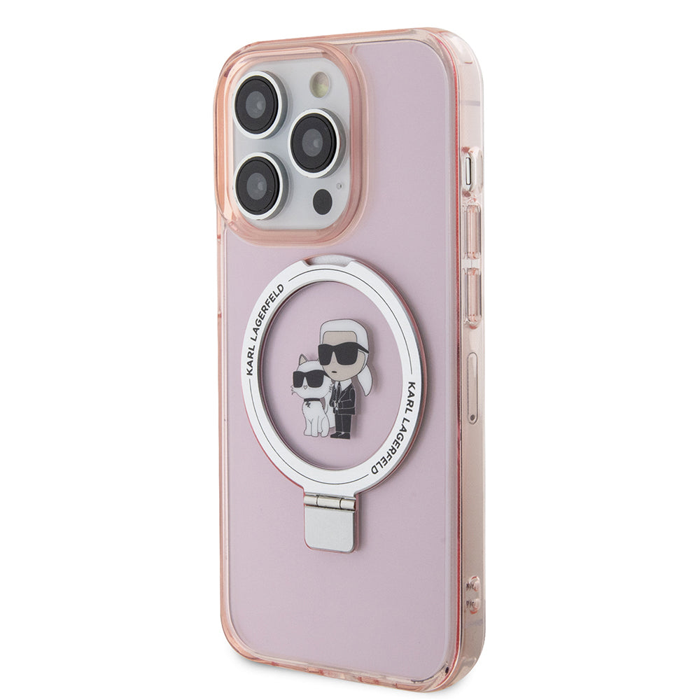 Futrola MagSafe za Apple iPhone 15 Pro Max, Karl Lagerfeld, Ring Stand Karl & Choupette, Roze