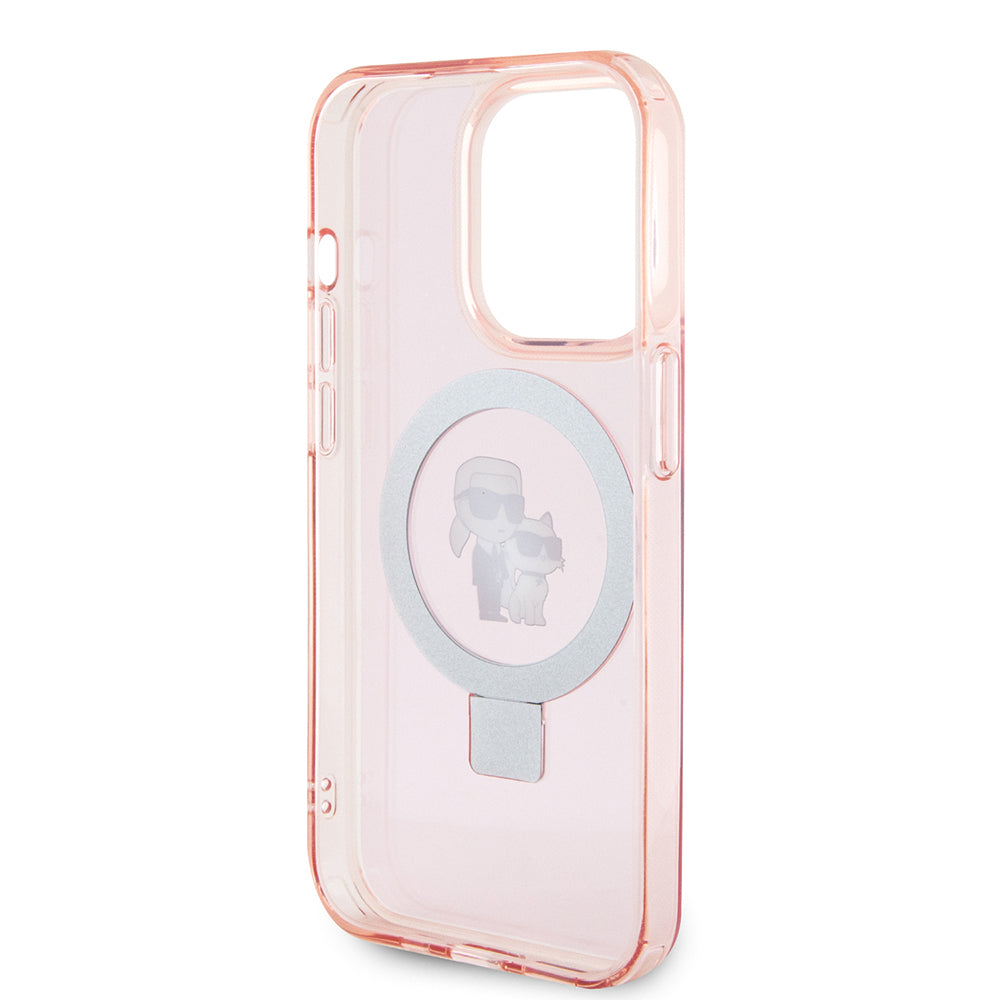 Futrola MagSafe za Apple iPhone 15 Pro Max, Karl Lagerfeld, Ring Stand Karl & Choupette, Roze