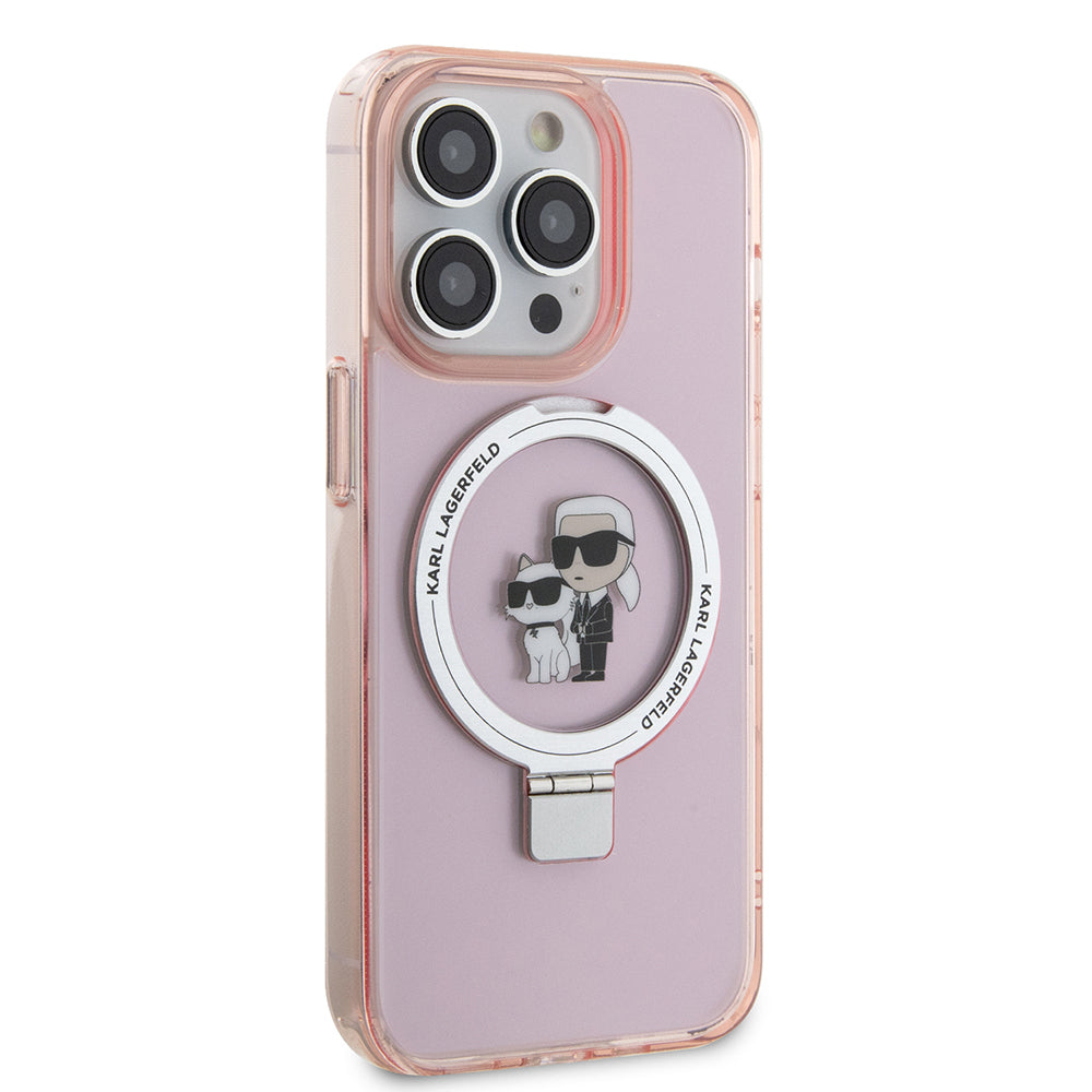 Futrola MagSafe za Apple iPhone 15 Pro Max, Karl Lagerfeld, Ring Stand Karl & Choupette, Roze