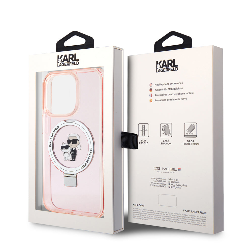 Futrola MagSafe za Apple iPhone 15 Pro Max, Karl Lagerfeld, Ring Stand Karl & Choupette, Roze