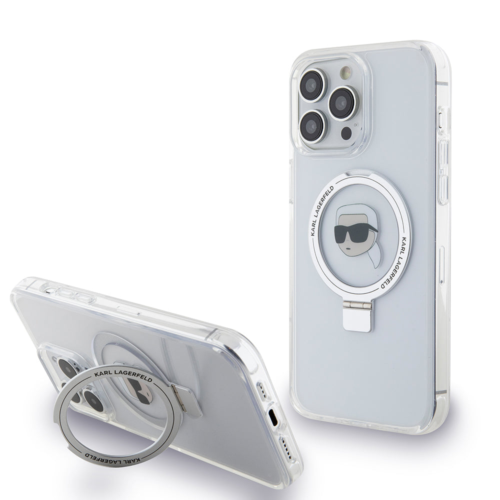 Futrola MagSafe za Apple iPhone 15 Pro Max, Karl Lagerfeld, Ring Stand Karl's Head, Bela