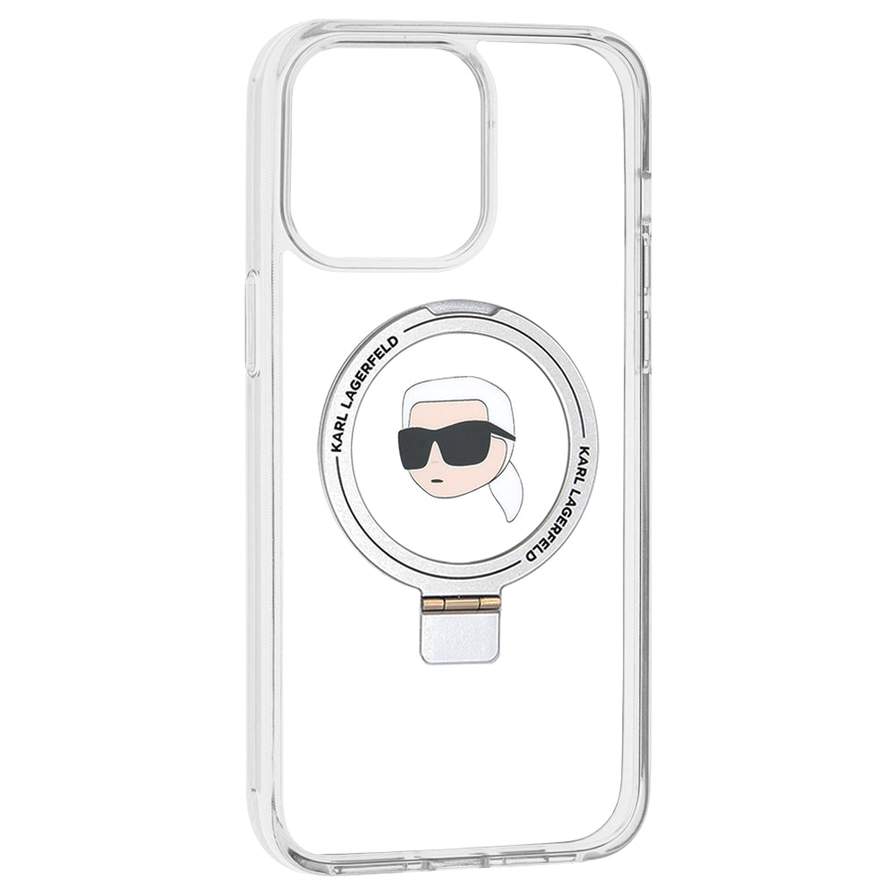 Futrola MagSafe za Apple iPhone 15 Pro Max, Karl Lagerfeld, Ring Stand Karl's Head, Bela