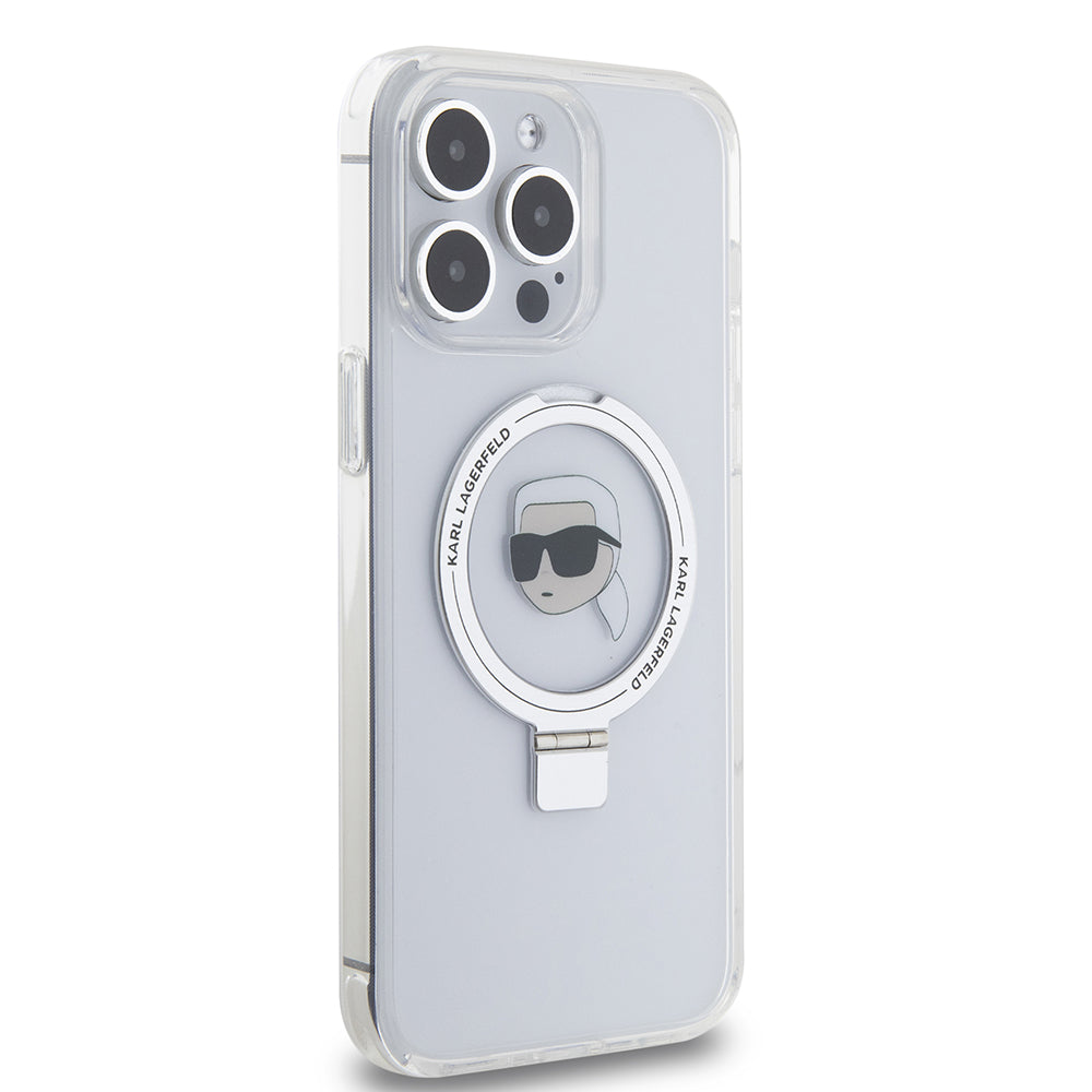 Futrola MagSafe za Apple iPhone 15 Pro Max, Karl Lagerfeld, Ring Stand Karl's Head, Bela