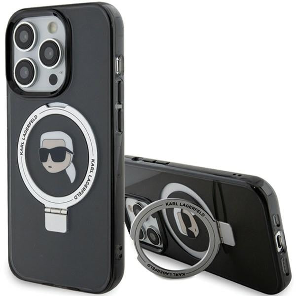 Husa MagSafe za Apple iPhone 15 Pro Max, Karl Lagerfeld, Ring Stand Karl's Head, Crna