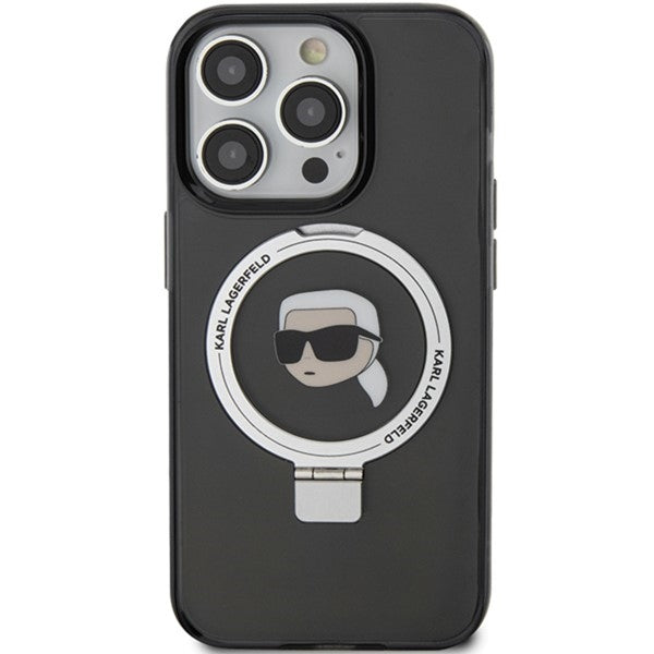 Husa MagSafe za Apple iPhone 15 Pro Max, Karl Lagerfeld, Ring Stand Karl's Head, Crna