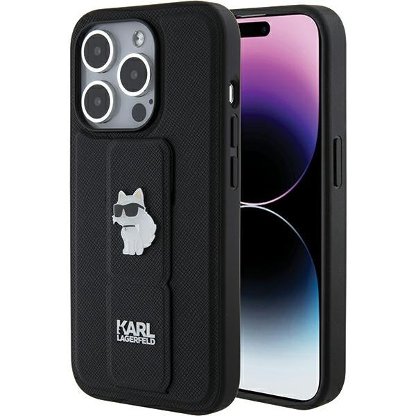 Futrola MagSafe za Apple iPhone 15 Pro Max, Karl Lagerfeld, Saffiano Gripstand Choupette, Crna