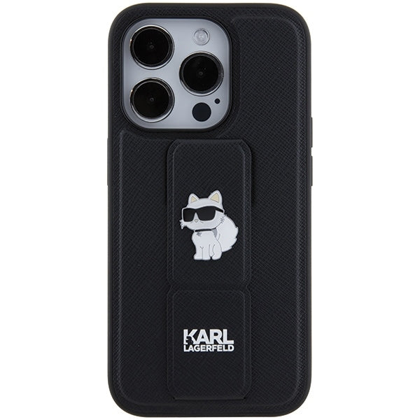 Futrola MagSafe za Apple iPhone 15 Pro Max, Karl Lagerfeld, Saffiano Gripstand Choupette, Crna