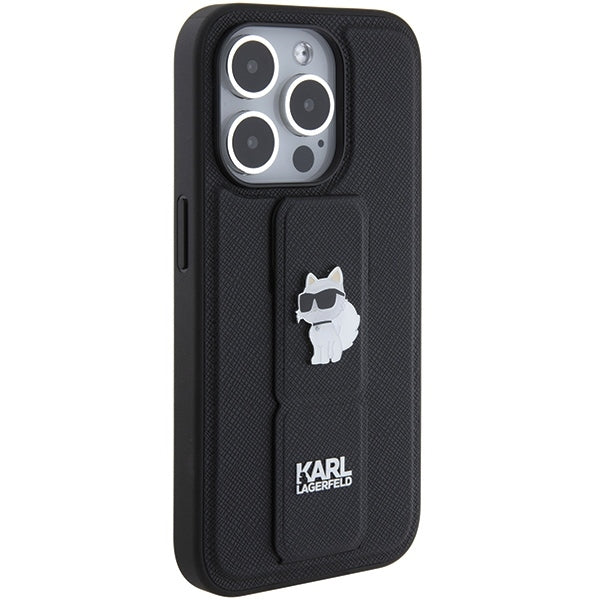 Futrola MagSafe za Apple iPhone 15 Pro Max, Karl Lagerfeld, Saffiano Gripstand Choupette, Crna