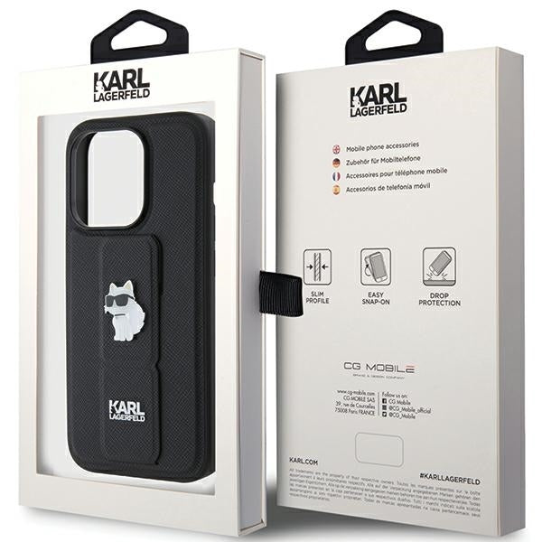 Futrola MagSafe za Apple iPhone 15 Pro Max, Karl Lagerfeld, Saffiano Gripstand Choupette, Crna
