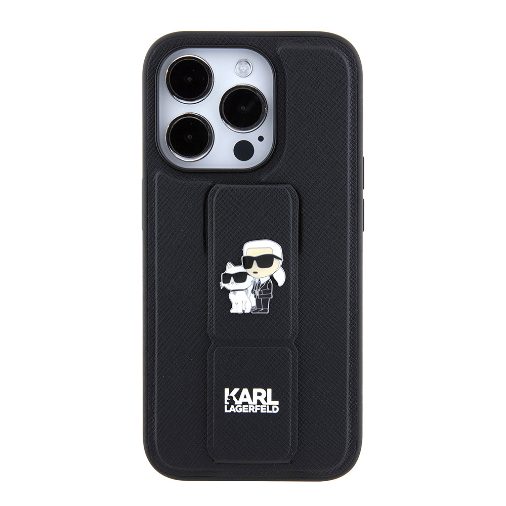Futrola MagSafe za Apple iPhone 15 Pro Max, Karl Lagerfeld, Saffiano Gripstand Karl & Choupette, Crna