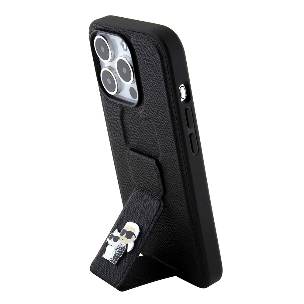 Futrola MagSafe za Apple iPhone 15 Pro Max, Karl Lagerfeld, Saffiano Gripstand Karl & Choupette, Crna