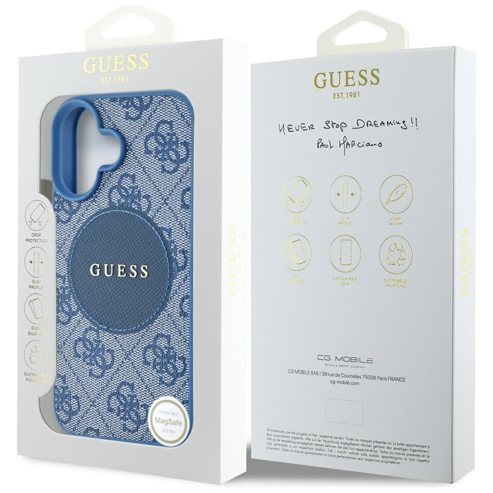 Futrola MagSafe za Apple iPhone 16, Guess, 4G Circle Classic Logo, Plava