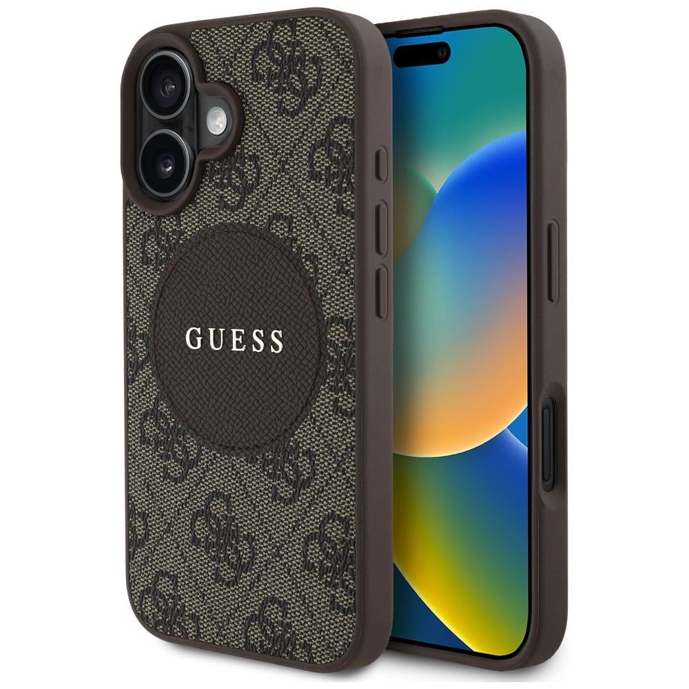 Futrola MagSafe za Apple iPhone 16, Guess, 4G Circle Classic Logo, Braon
