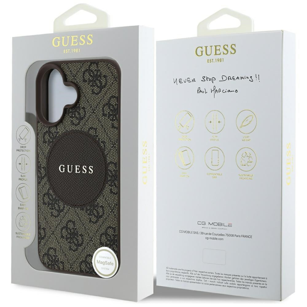 Futrola MagSafe za Apple iPhone 16, Guess, 4G Circle Classic Logo, Braon