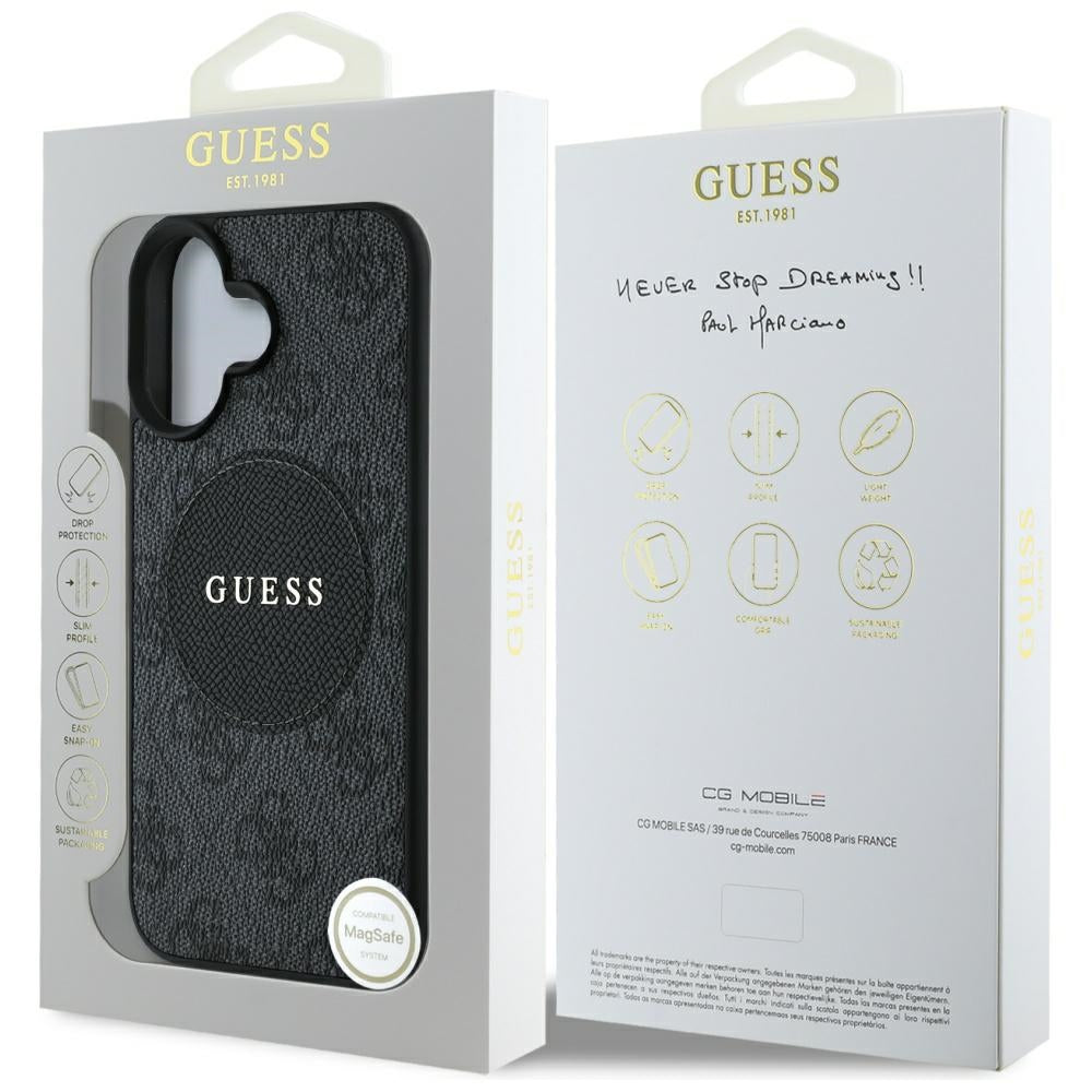 Futrola MagSafe za Apple iPhone 16, Guess, 4G Circle Classic Logo, Crna
