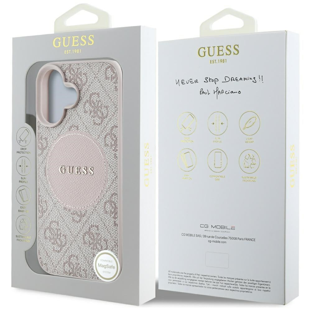 Futrola MagSafe za Apple iPhone 16, Guess, 4G Circle Classic Logo, Roze