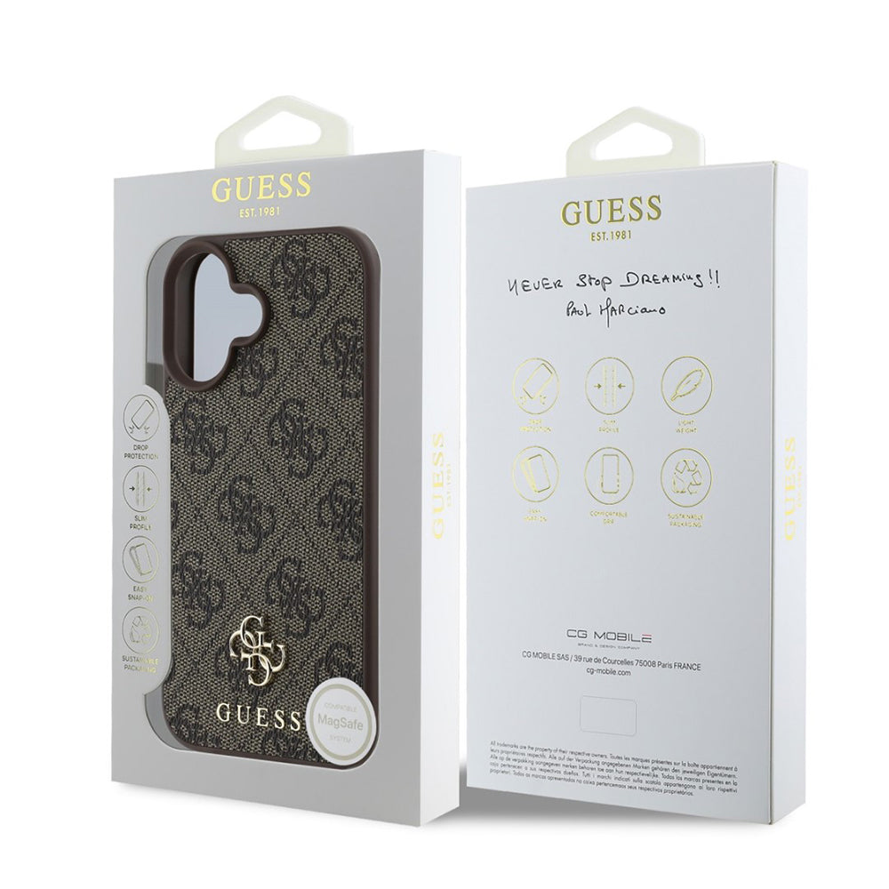 Futrola MagSafe za Apple iPhone 16, Guess, 4G Classic, Braon