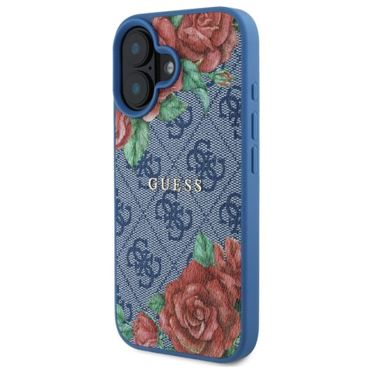 Futrola MagSafe za Apple iPhone 16, Guess, 4G Flowers Print, Plava